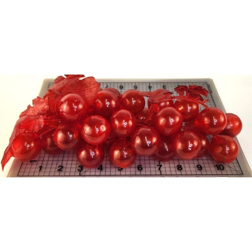Decorative Faux Red Grapes Cluster With Leaves For Fruit Centerpiece Home Accent - Picture 6 of 10